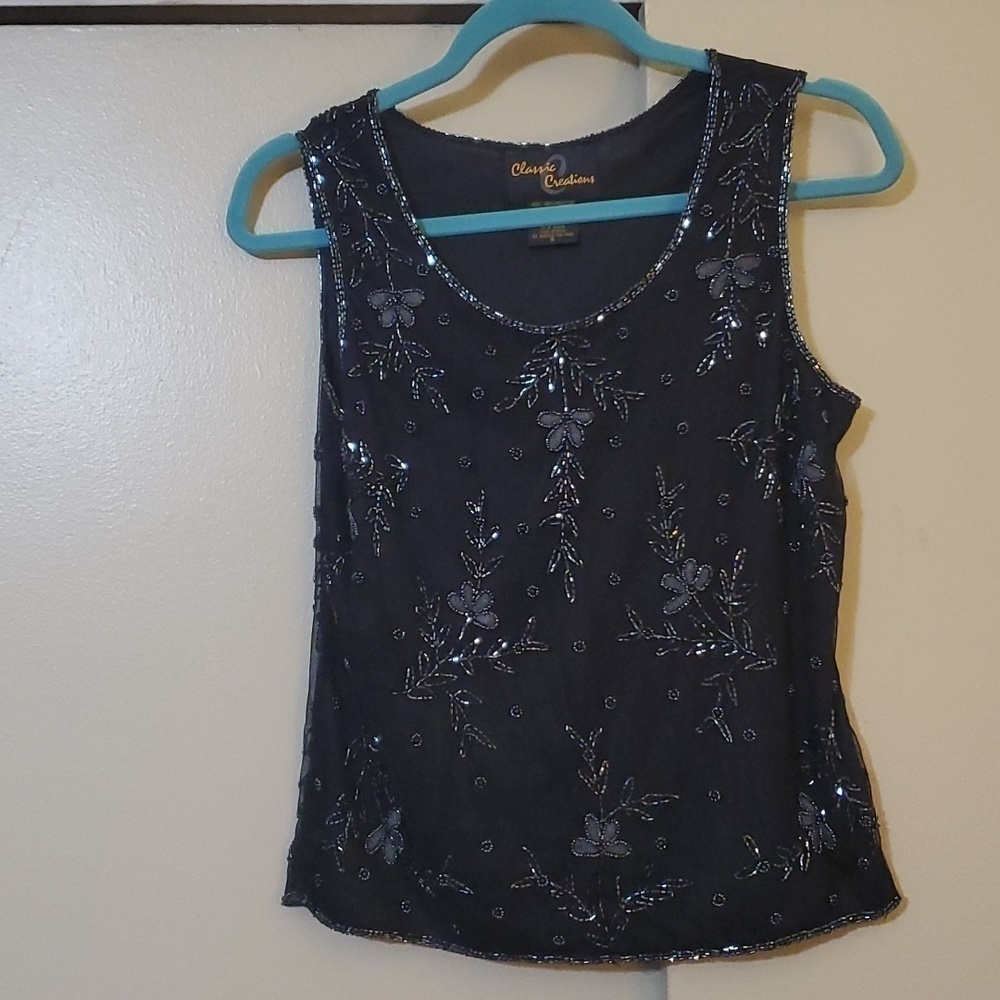 Classic Creations Beaded Floral Tank Size Small